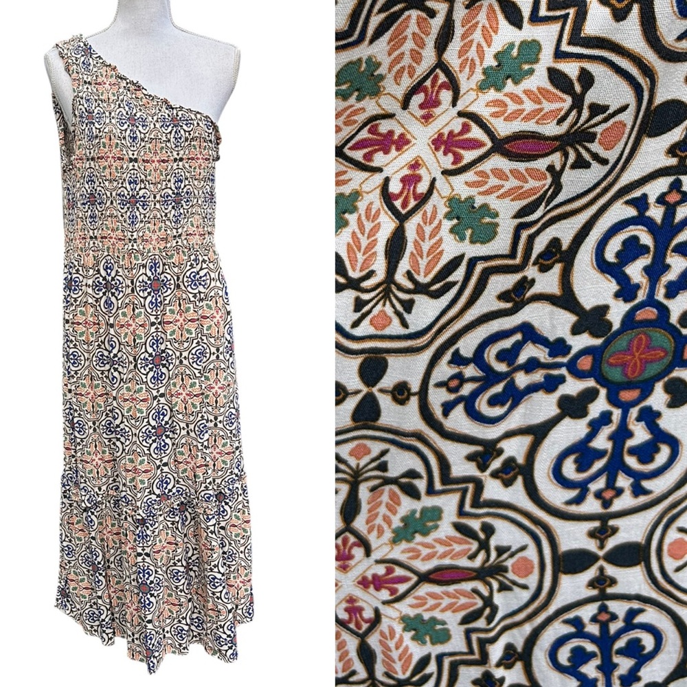 Knox Rose one shoulder smocked midi dress XL
